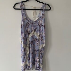 Les Soeurs trapeze blouse Floral Lace-Trim Sleeveless swing gauzy XL